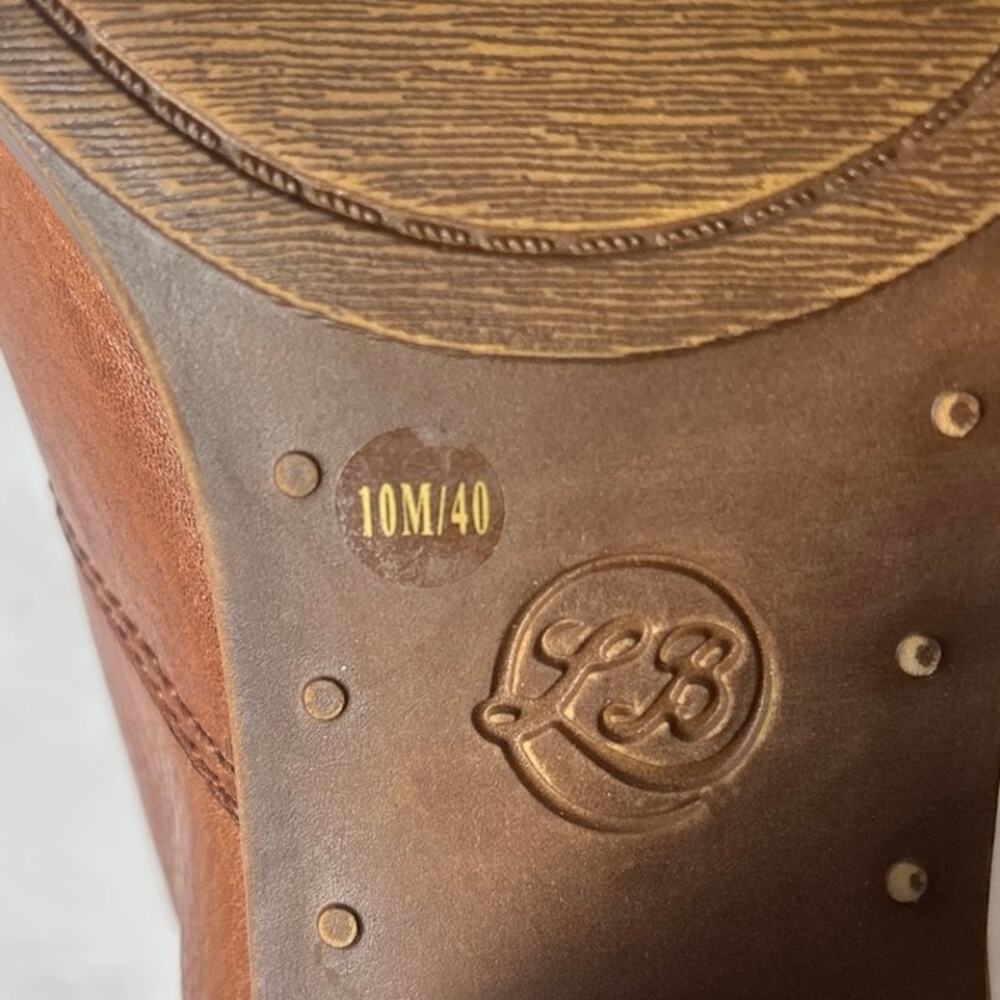 LUCKY BRAND Ehllen Brown Leather Slip On Ankle Boots Stacked Heel US Size 10 - Picture 9 of 10